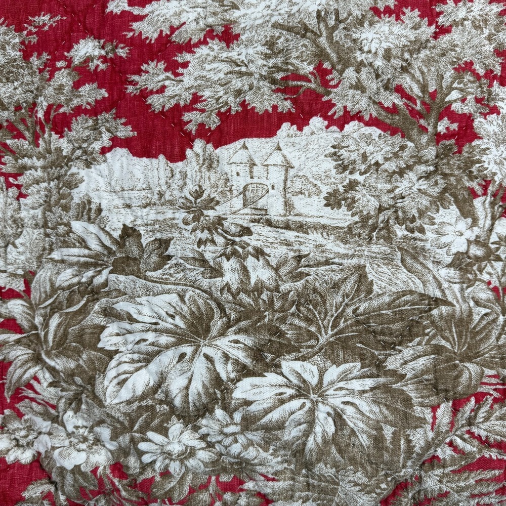 Vtg Pottery Barn Standard Red Martine Toile Quilted Linen/Cotton Sham 1 piece